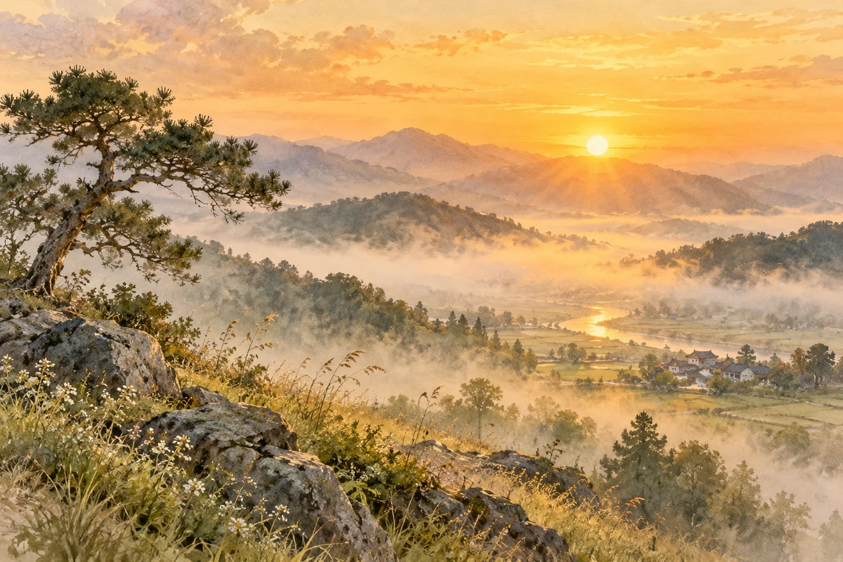 晨曦照亮山坡