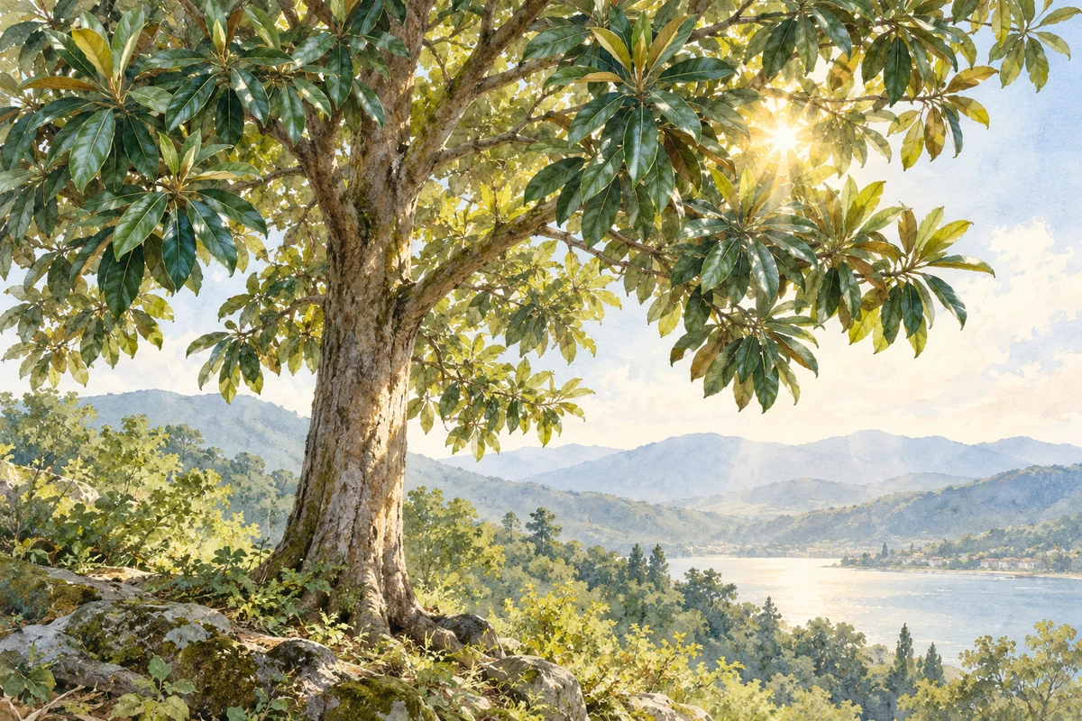 阳光透过阔叶树冠