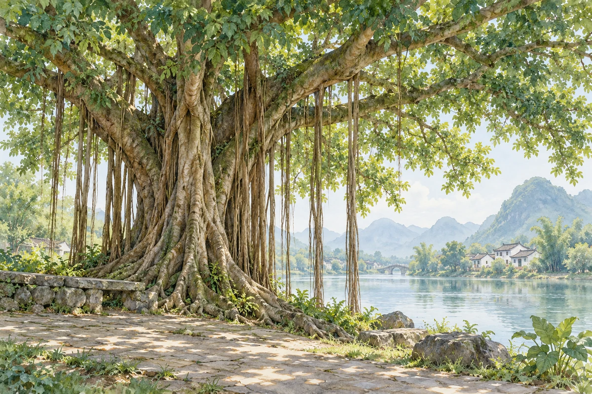 榕树气根与浓密树冠