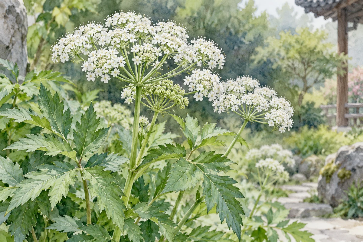 白色伞状花序与绿叶