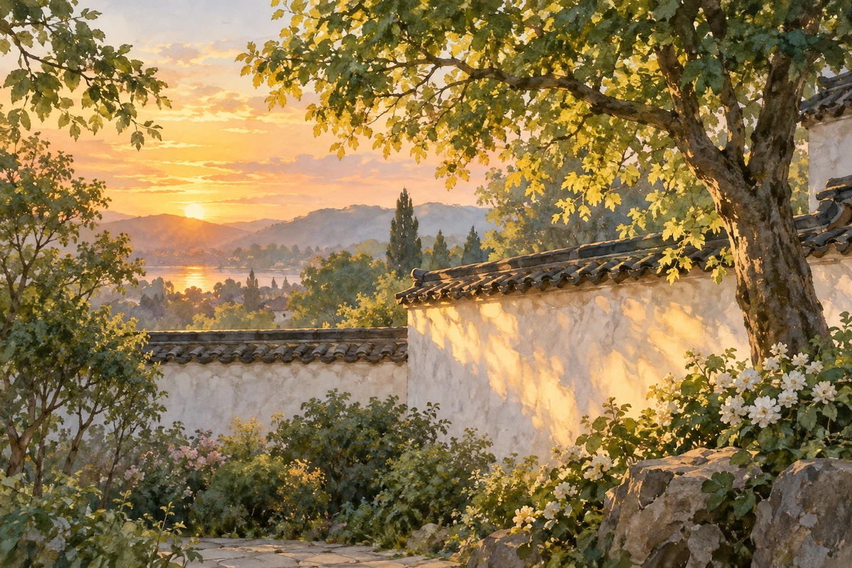 夕阳照亮的树梢