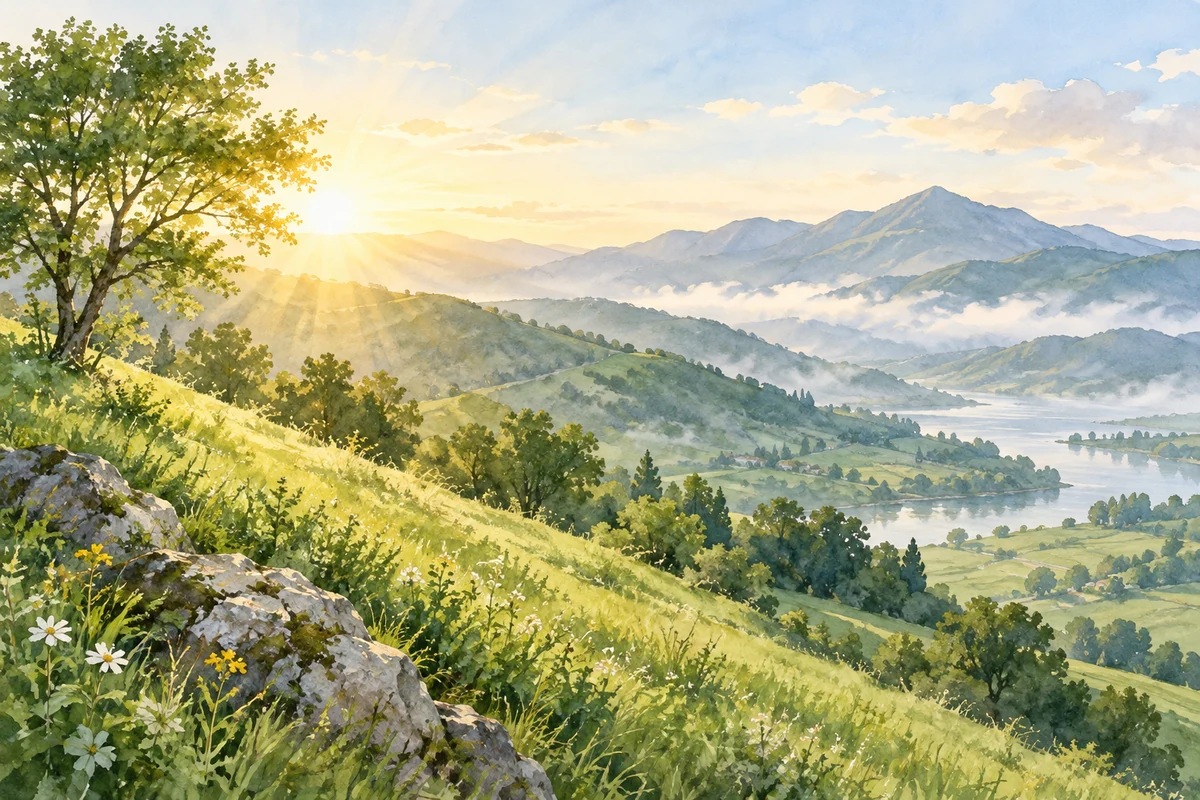 晨日照耀的山坡