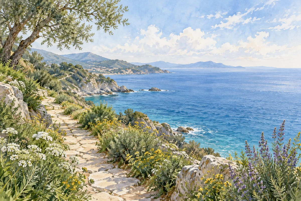 海边小路上的草木与远海