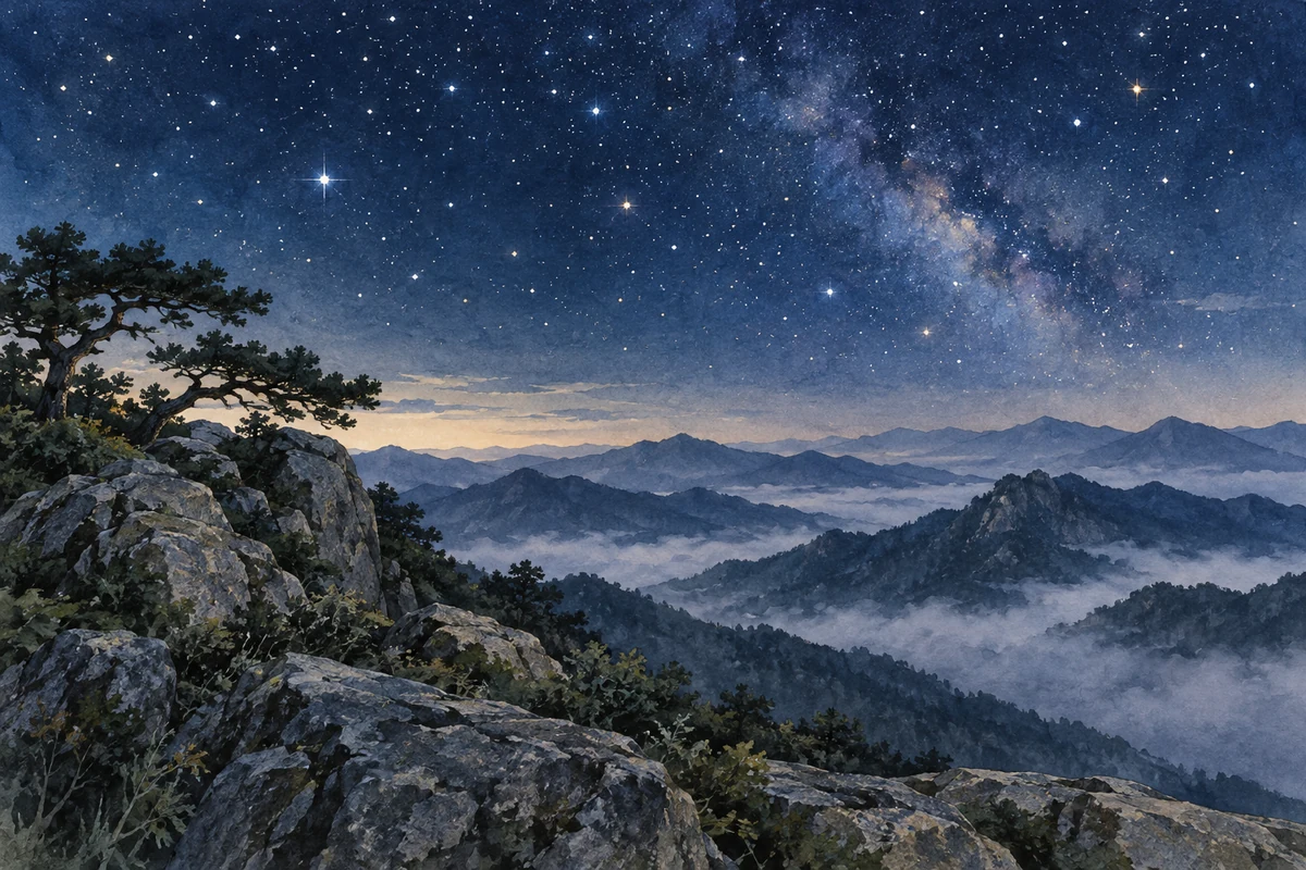 夜空下的山脊与星光