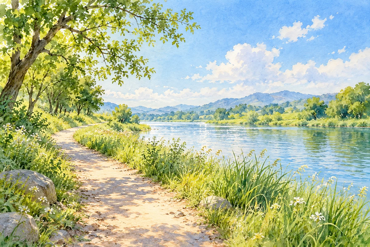 阳光下的河岸小径