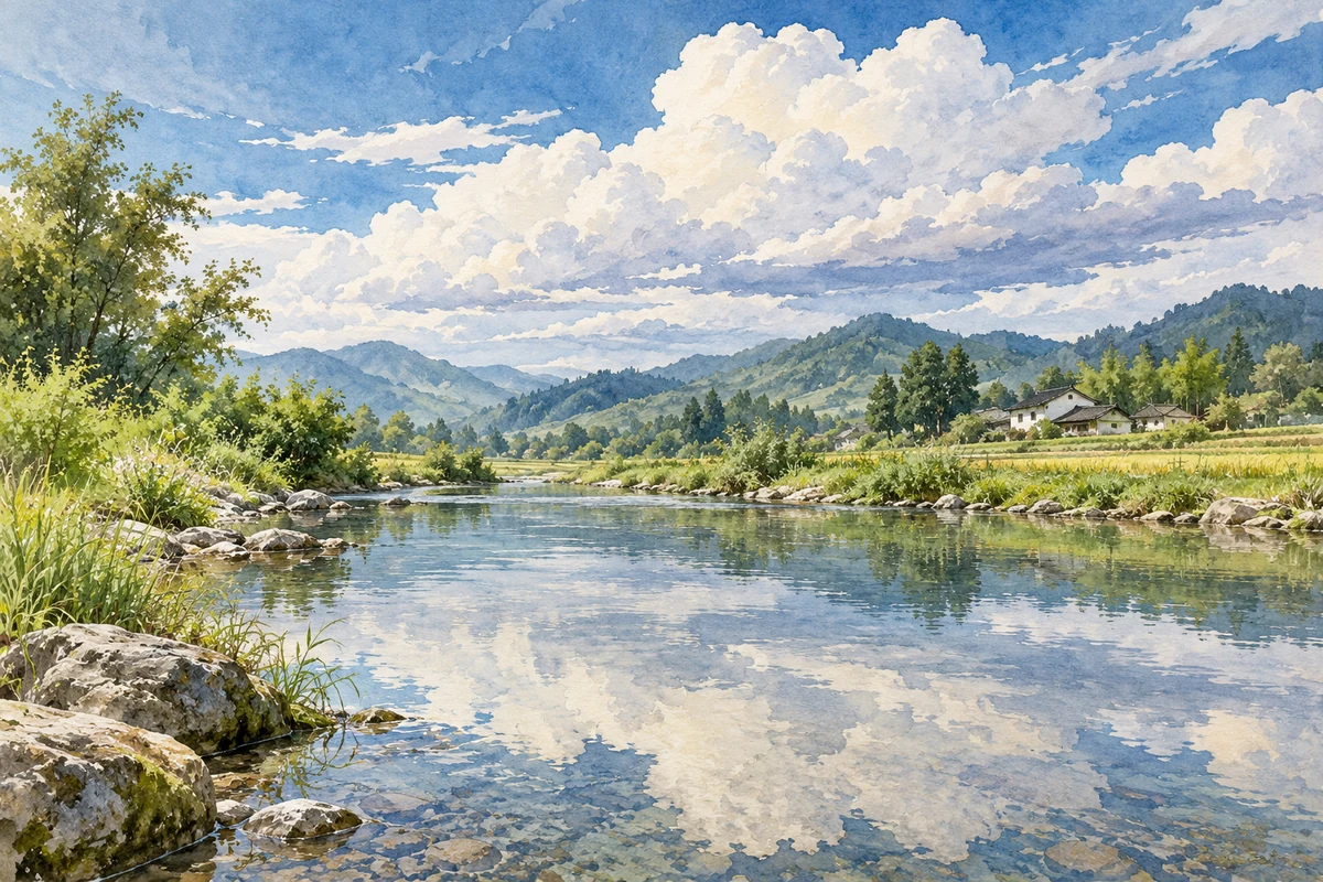 舒展的云层与溪流