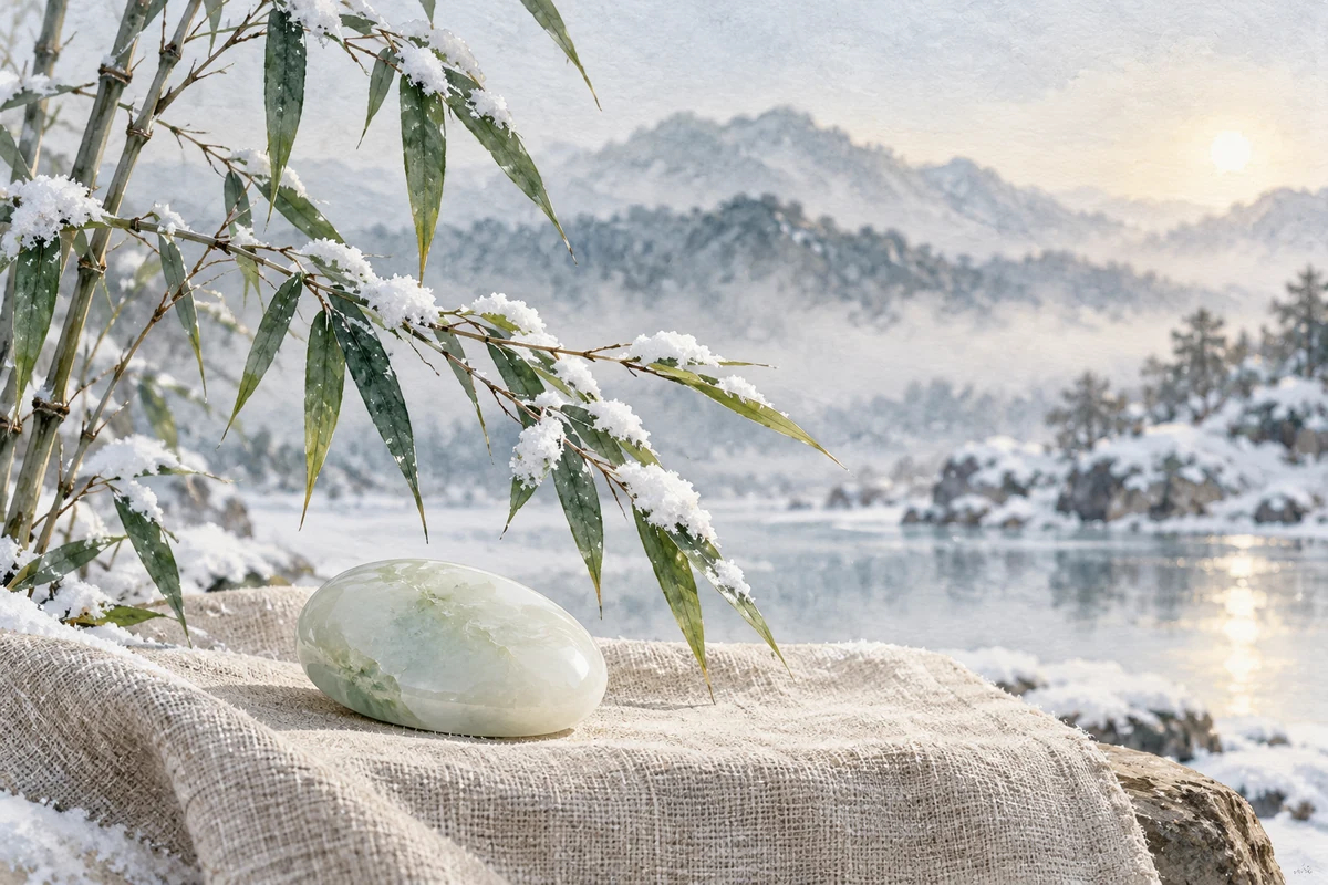 雪中竹枝与朴素玉石