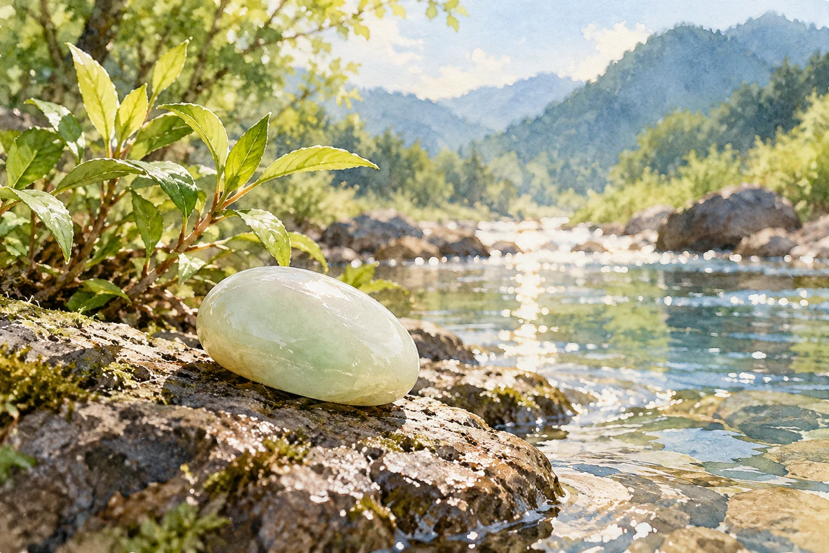 清水旁的素玉与草木新叶