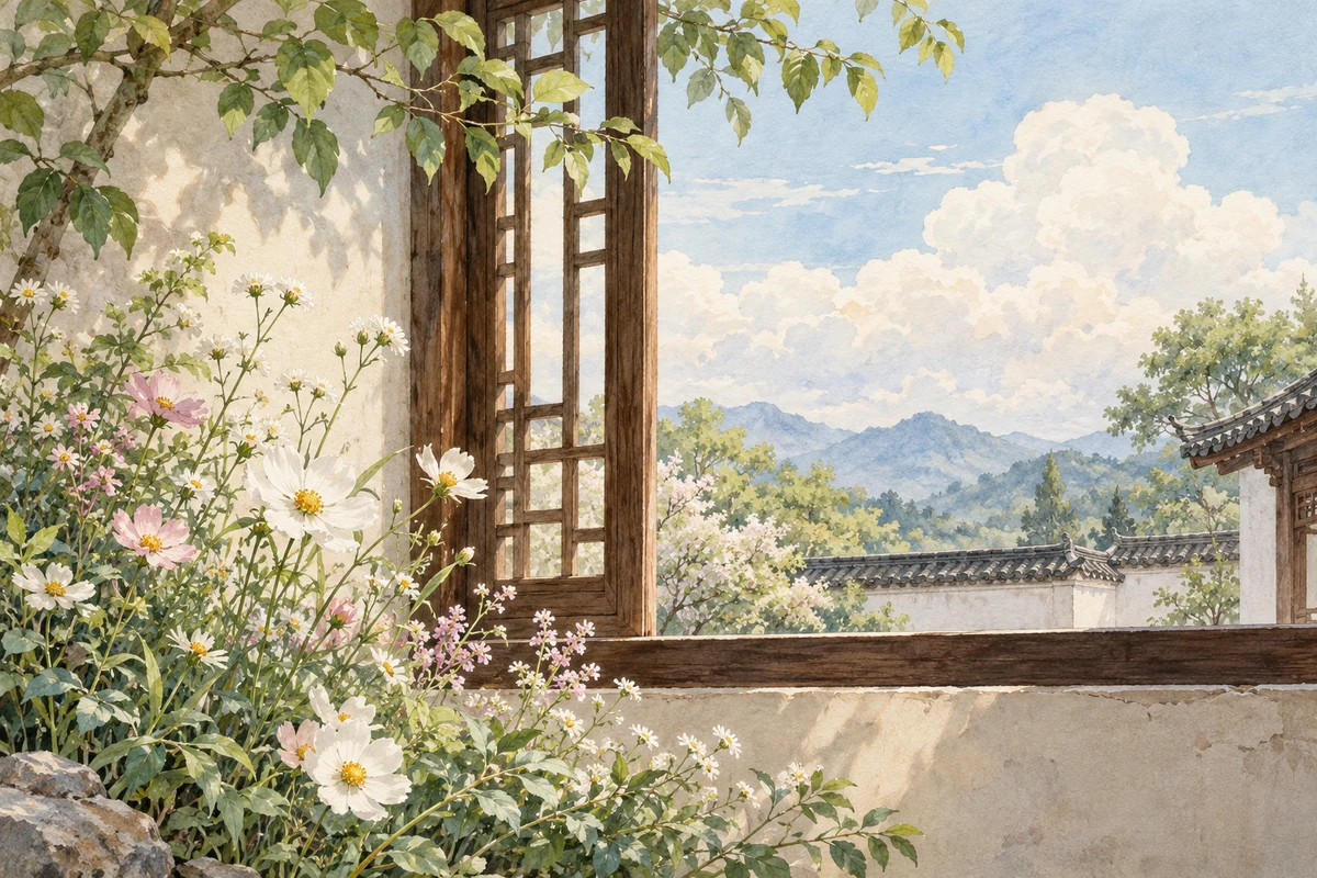 微风中的花草与细云