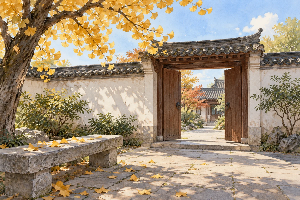 晴朗秋日里的安静庭院